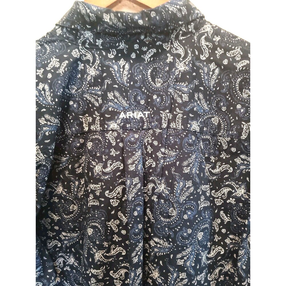 Ariat Men's XL Navy Paisley Long Sleeve Western Button Down Cotton Shirt - Picture 8 of 13